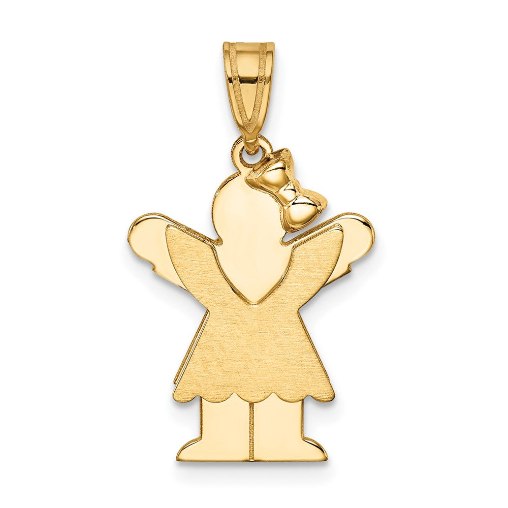 14k Yellow Gold Girl with Bow on Right Engravable Charm Pendant Jewelry Gifts (Length 1.17" Width 0.59")