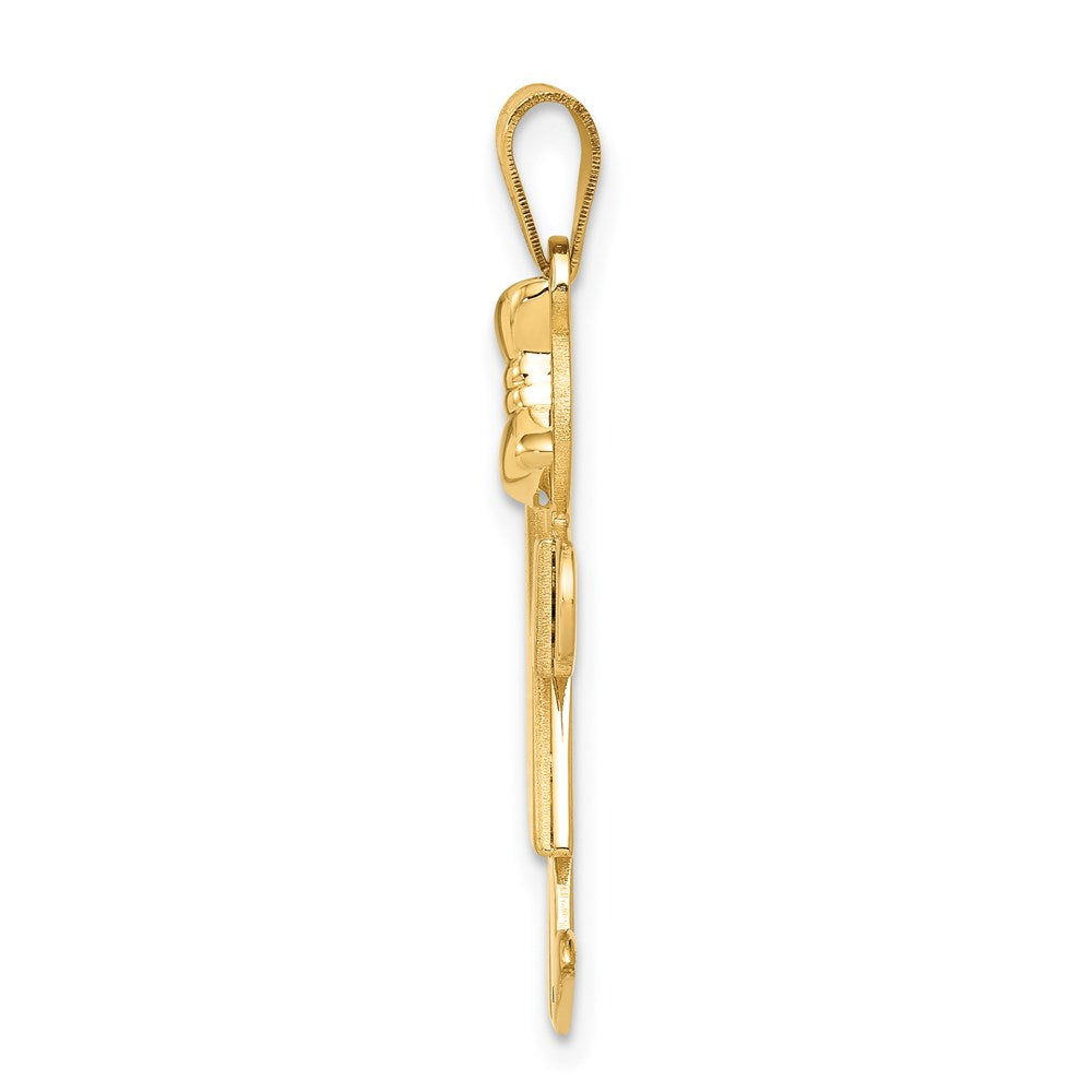 14k Yellow Gold Girl with Bow on Right Engravable Charm Pendant Jewelry Gifts (Length 1.17" Width 0.78")