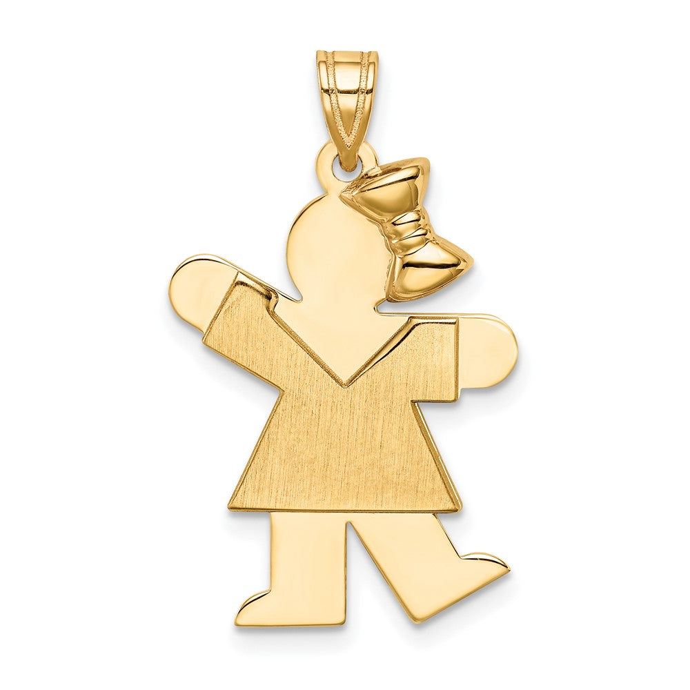 14k Yellow Gold Girl with Bow on Right Engravable Charm Pendant Jewelry Gifts (Length 1.17" Width 0.78")