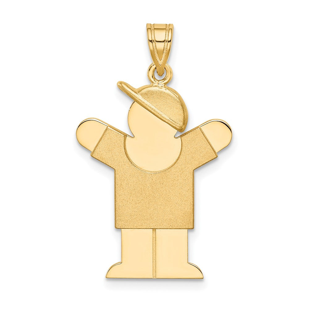 14k Yellow Gold Boy with Hat on Right Engravable Charm Pendant Jewelry Gifts (Length 1.17" Width 0.78")