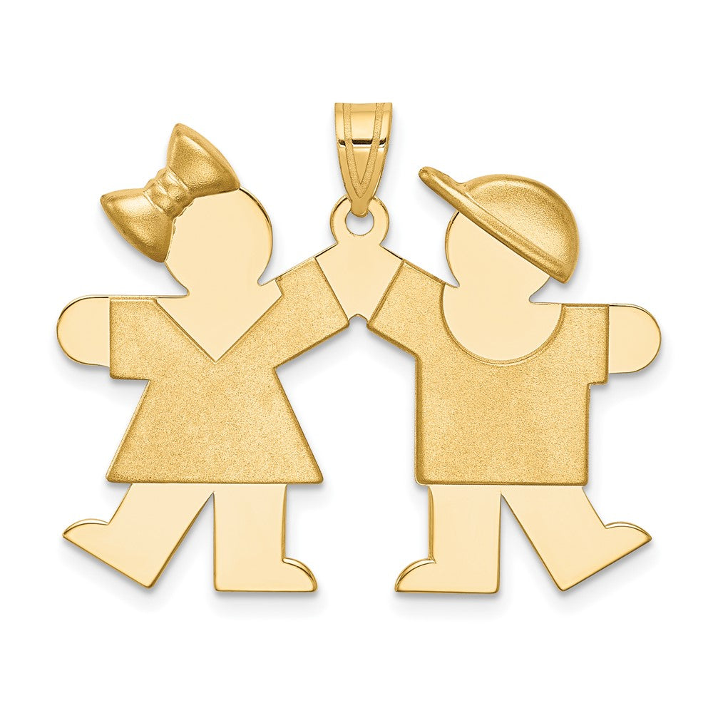 14k Yellow Gold Girl on Left and Boy on Right Engravable Charm Pendant Jewelry Gifts (Length 1.01" Width 1.37")