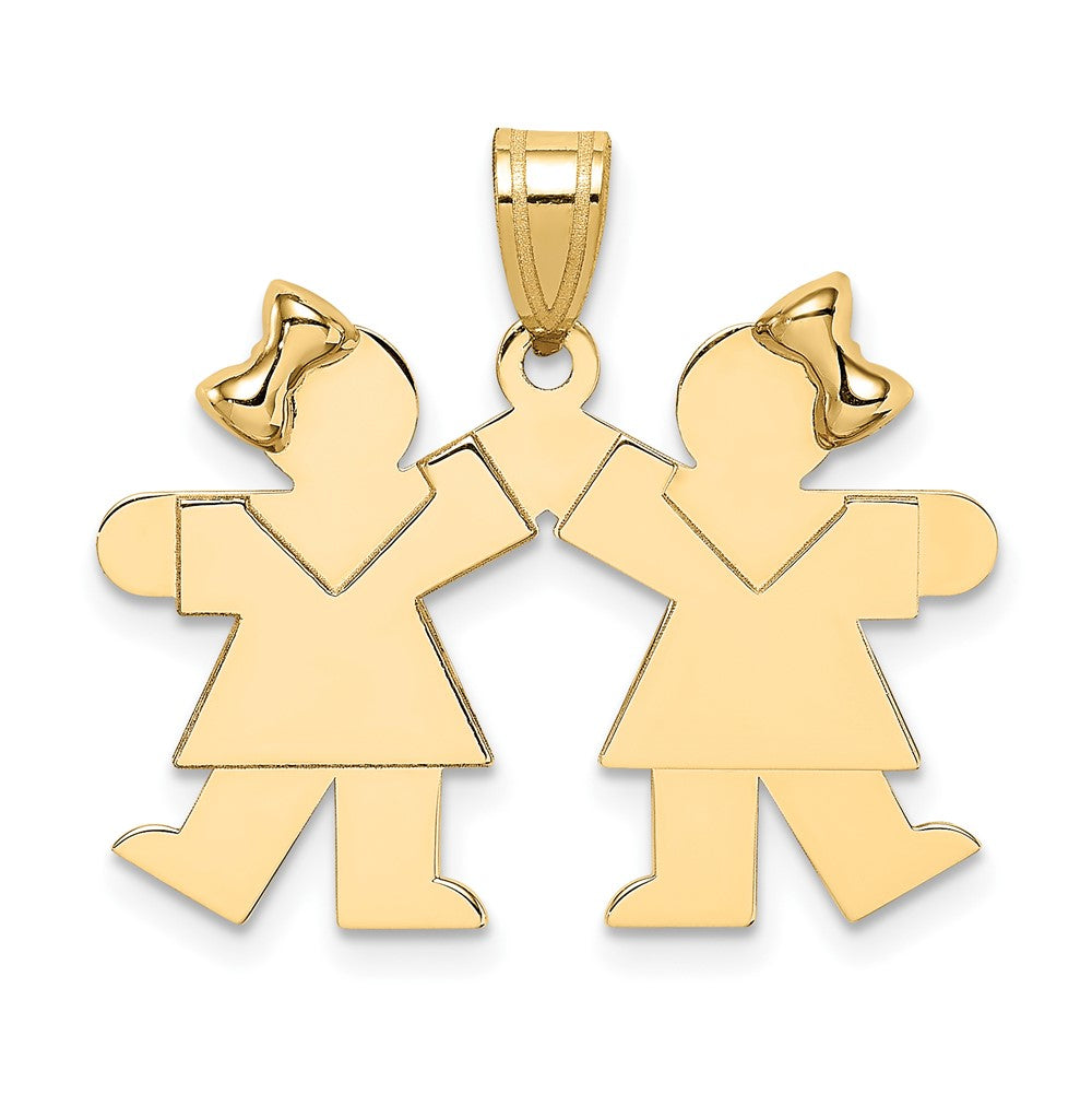 14k Yellow Gold Small Double Girls Engravable Charm Pendant Jewelry Gifts (Length 0.86" Width 0.98")