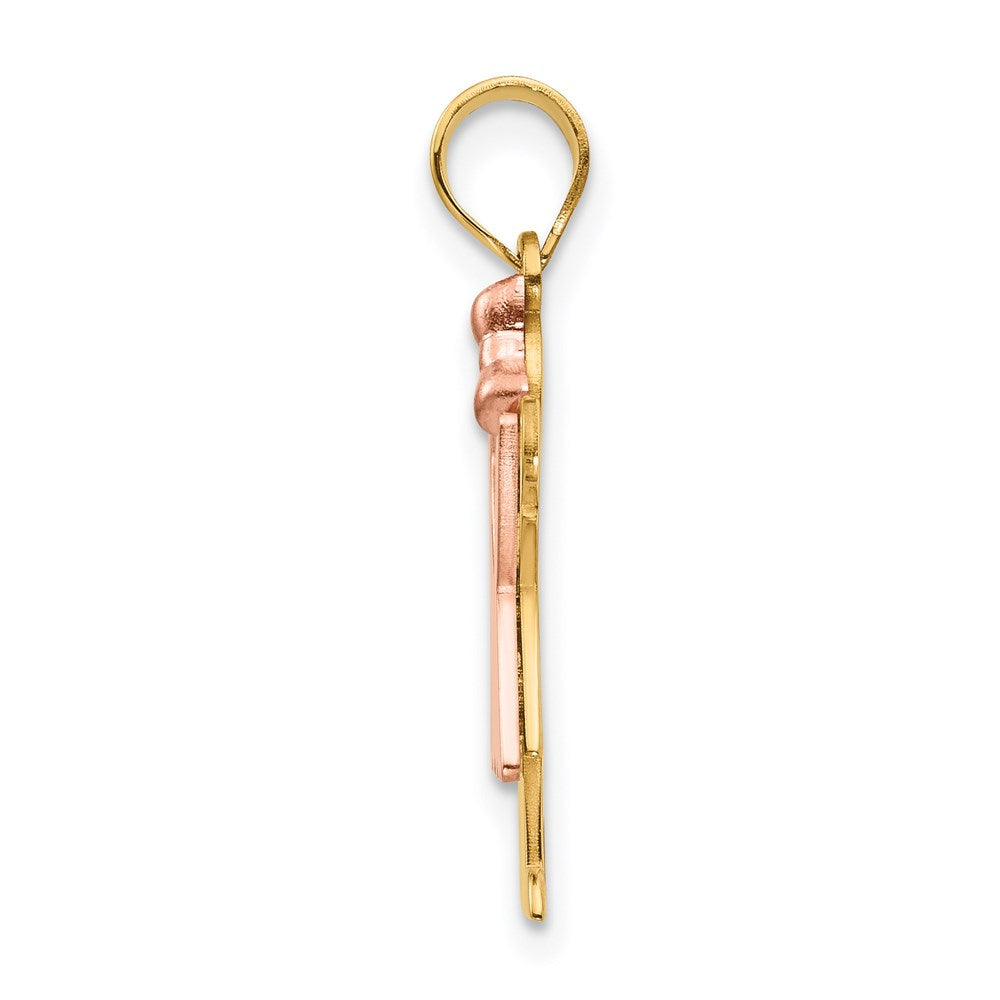 14K Two Tone Yellow and Rose Gold Small Girl with Bow on Right Engravable Charm Pendant Jewelry Gifts (Length 0.98" Width 0.59")