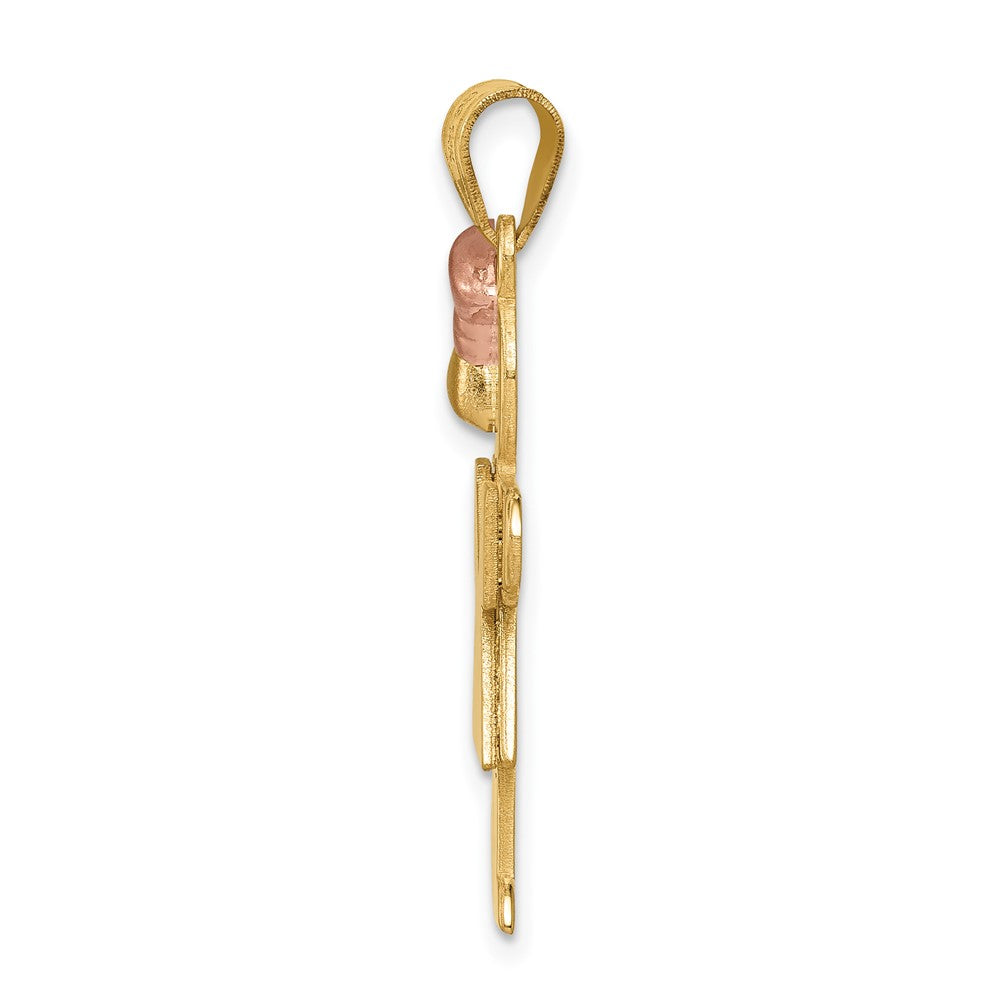 14K Two Tone Yellow and Rose Gold Large Girl with Bow on Left Engravable Charm Pendant Jewelry Gifts (Length 1.17" Width 0.7")
