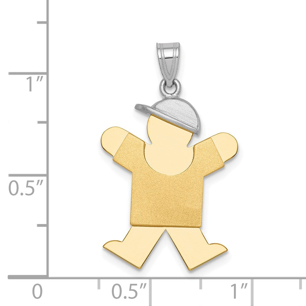 14k Two Tone Yellow and White Gold Large Boy with Hat on Right Engravable Charm Pendant Jewelry Gifts (Length 1.17" Width 0.78")