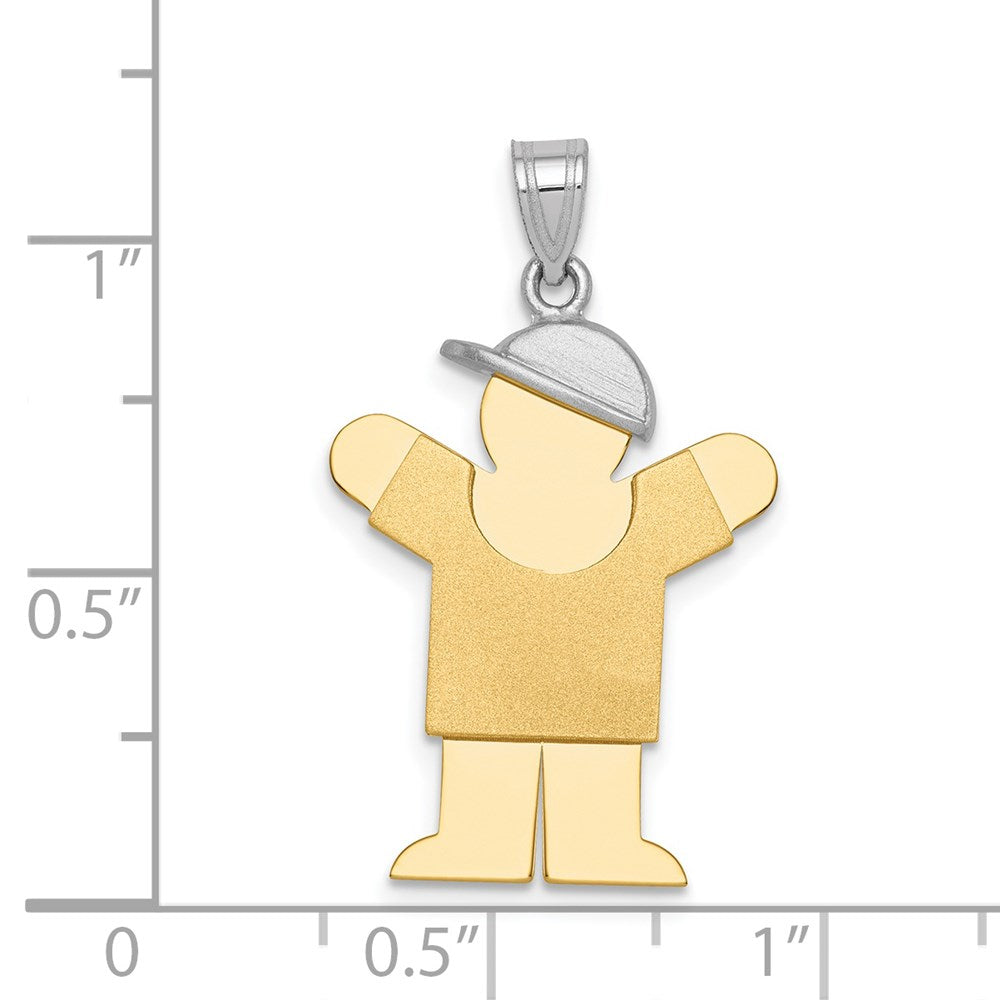 14k Two Tone Yellow and White Gold Large Boy with Hat on Right Engravable Charm Pendant Jewelry Gifts (Length 1.17" Width 0.78")