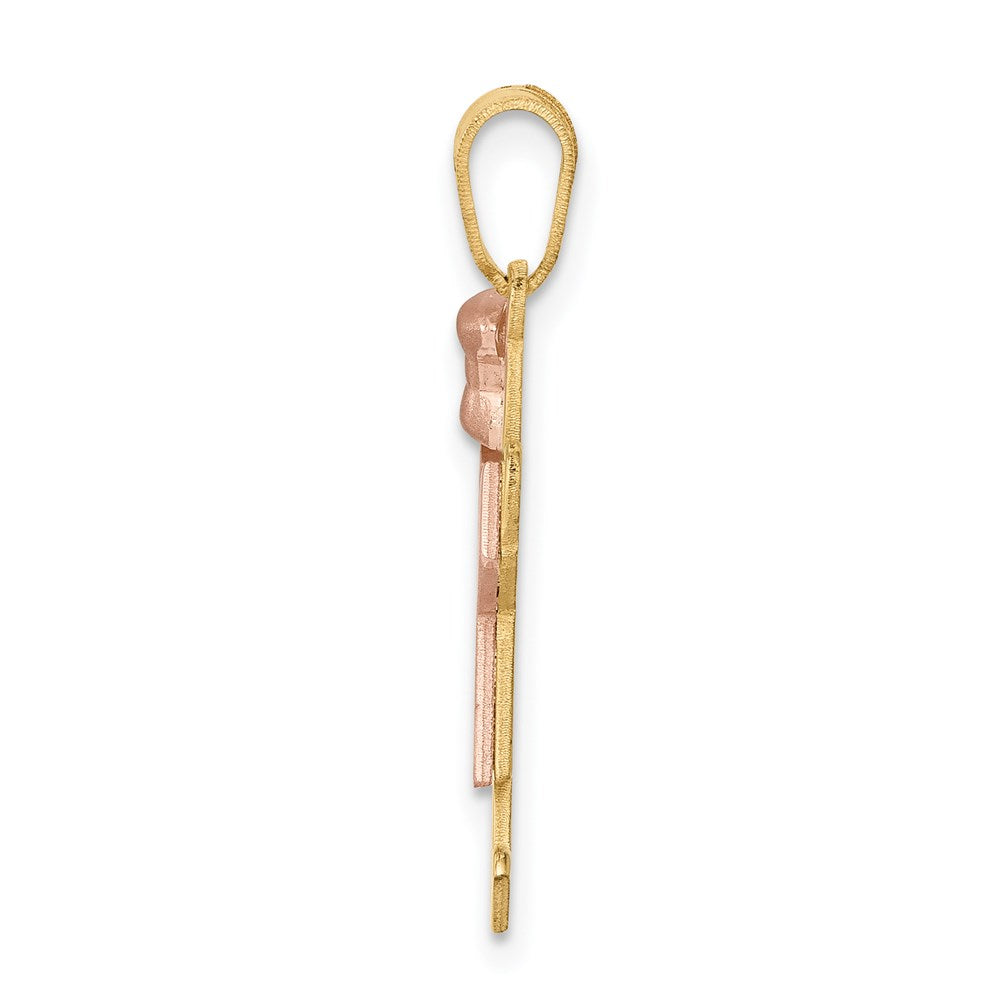 14K Two Tone Yellow and Rose Gold Small Girl with Bow on Left Engravable Charm Pendant Jewelry Gifts (Length 0.98" Width 0.59")