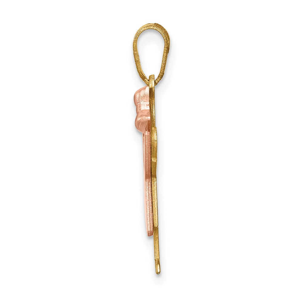 14K Two Tone Yellow and Rose Gold Small Girl with Bow on Right Engravable Charm Pendant Jewelry Gifts (Length 0.98" Width 0.59")
