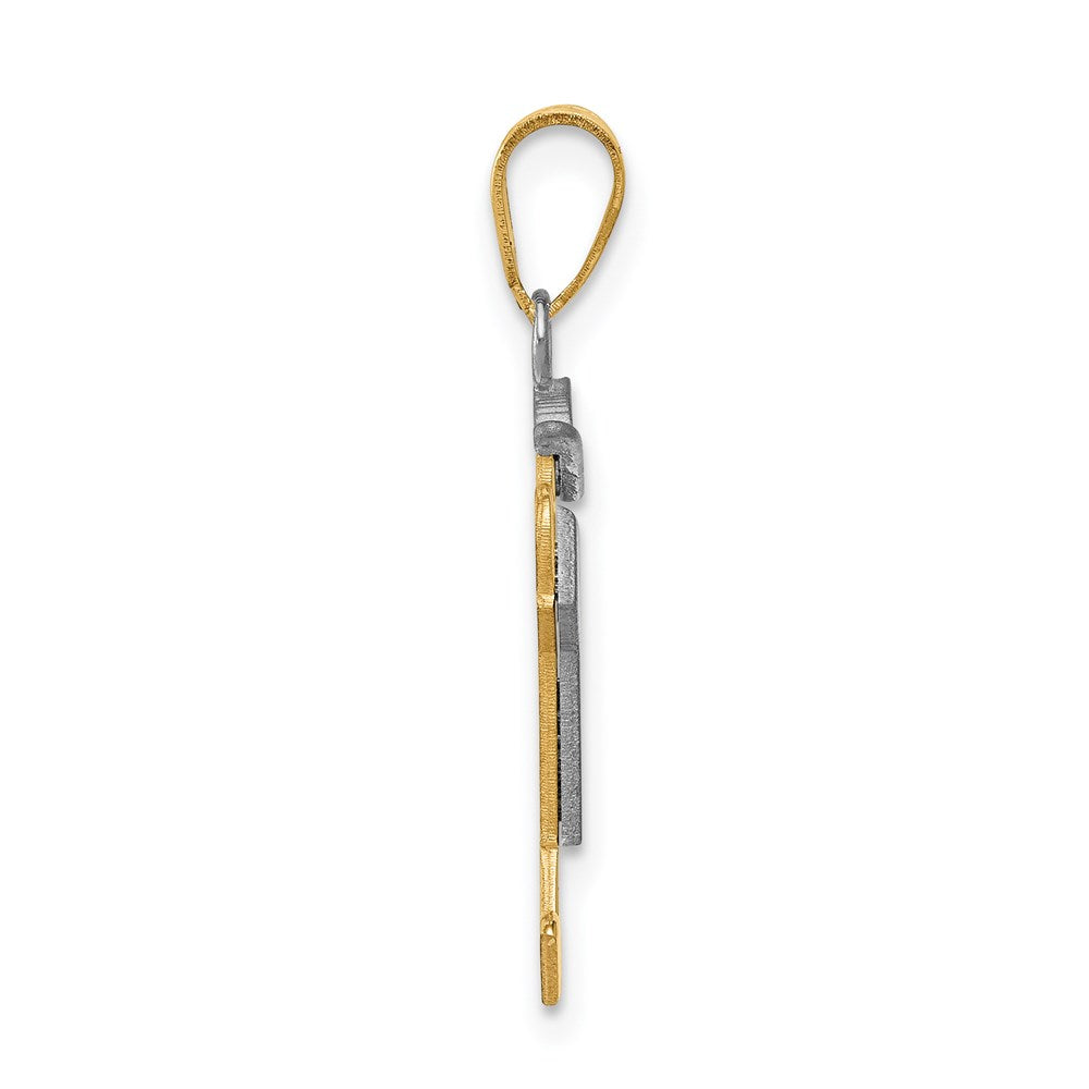 14k Two Tone Yellow and White Gold Small Boy with Hat on Right Engravable Charm Pendant Jewelry Gifts (Length 0.98" Width 0.59")