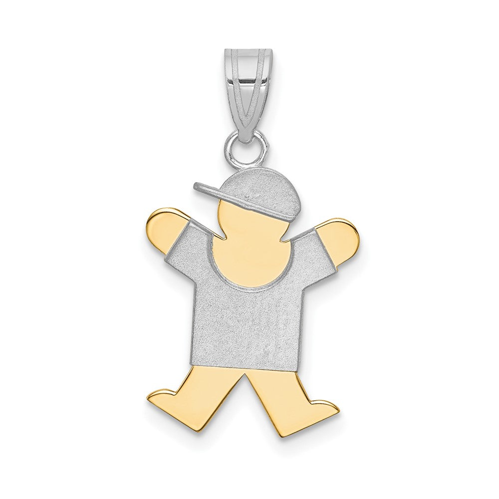 14k Two Tone Yellow and White Gold Small Boy with Hat on Right Engravable Charm Pendant Jewelry Gifts (Length 0.98" Width 0.59")