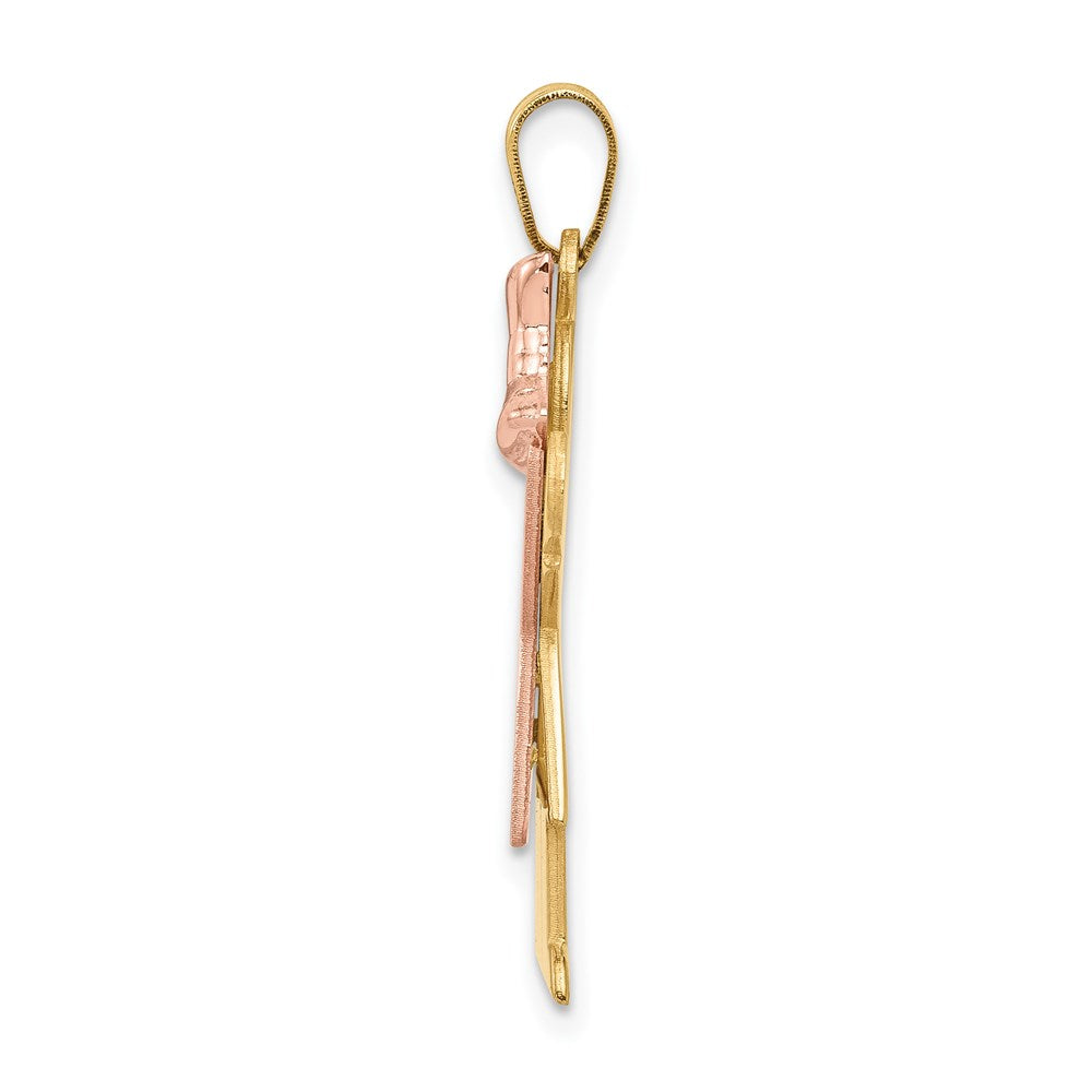 14K Two Tone Yellow and Rose Gold Large Girl with Bow on Right Engravable Charm Pendant Jewelry Gifts (Length 1.17" Width 0.78")
