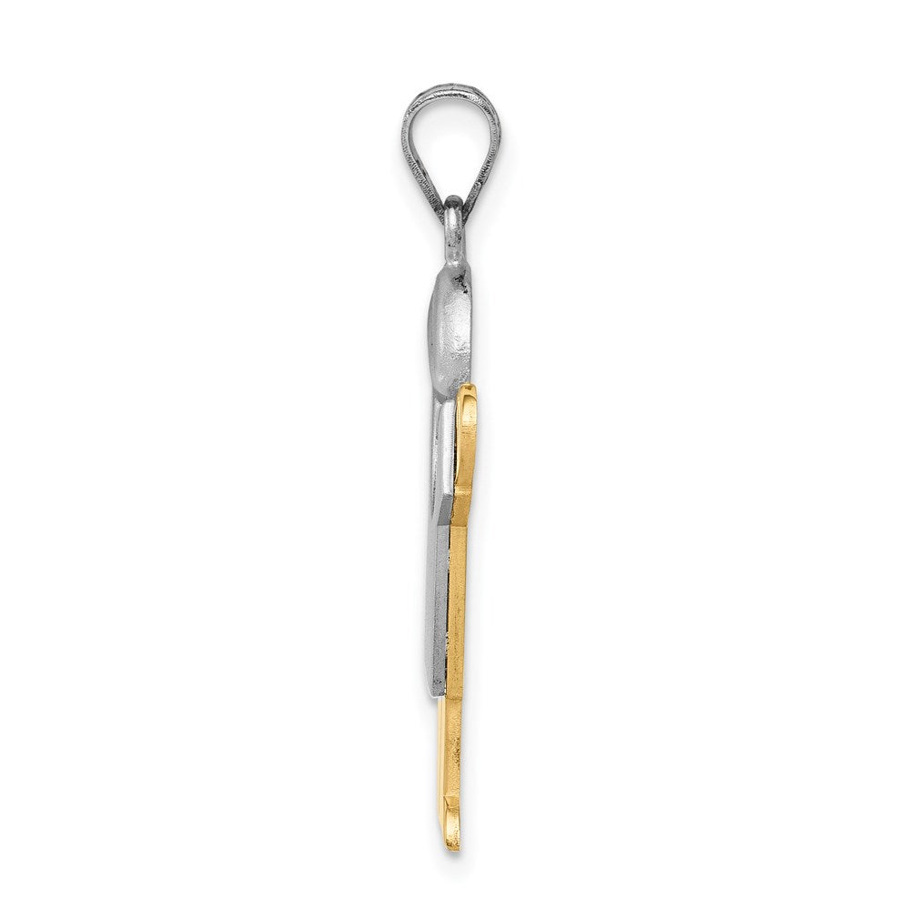 14k Two Tone Yellow and White Gold Large Boy with Hat on Right Engravable Charm Pendant Jewelry Gifts (Length 1.17" Width 0.78")
