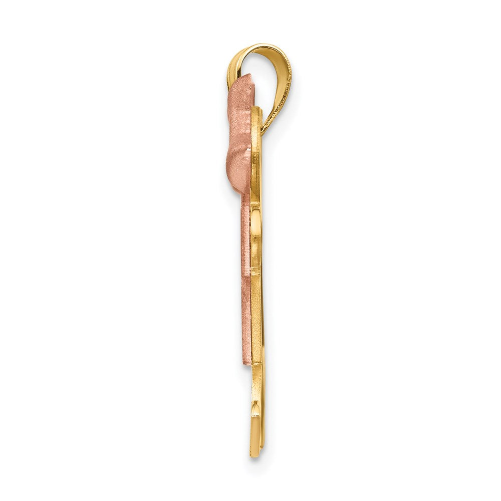 14K Two Tone Yellow and Rose Gold Large Double Girls Engravable Charm Pendant Jewelry Gifts (Length 0.98" Width 1.29")