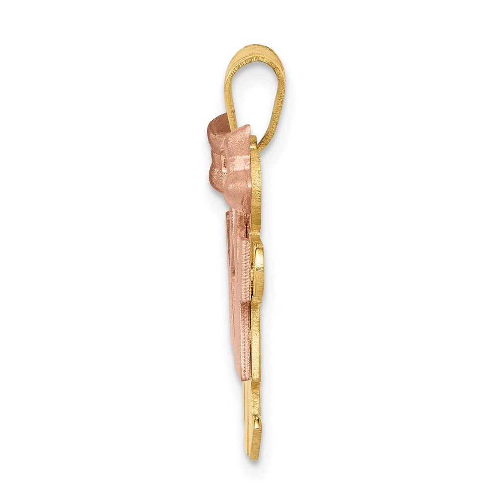 14K Two Tone Yellow and Rose Gold Small Double Girls Engravable Charm Pendant Jewelry Gifts (Length 0.82" Width 0.98")