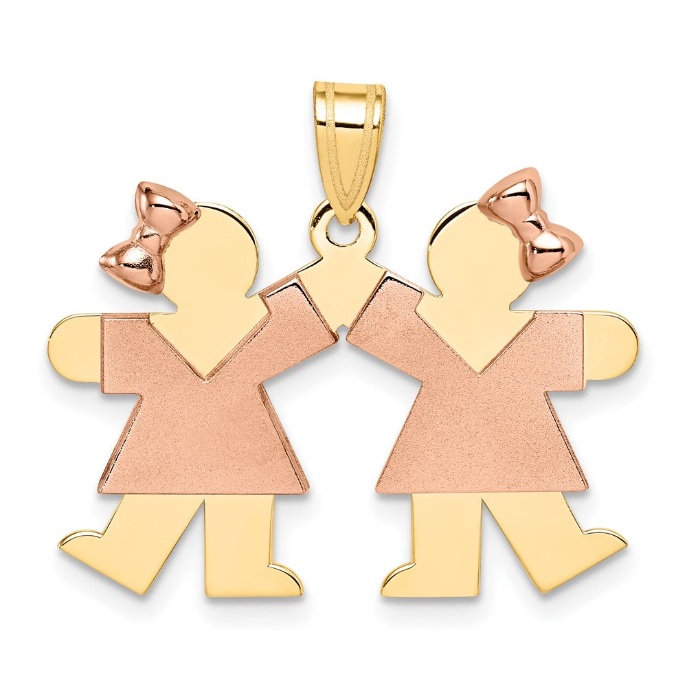 14K Two Tone Yellow and Rose Gold Small Double Girls Engravable Charm Pendant Jewelry Gifts (Length 0.82" Width 0.98")