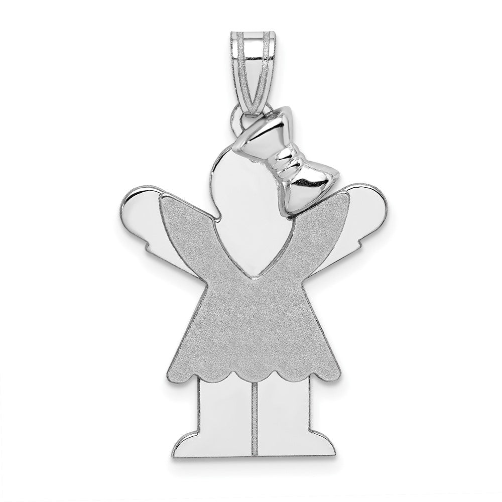 14k White Gold Medium Girl with Bow on Right Engravable Charm Pendant Jewelry Gifts (Length 1.17" Width 0.78")