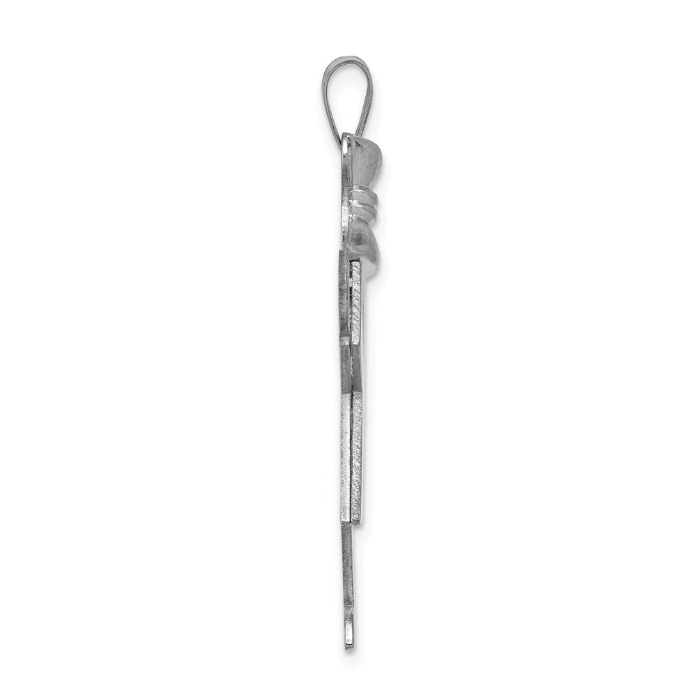 14k White Gold Large Girl with Bow on Left Engravable Charm Pendant Jewelry Gifts (Length 1.37" Width 0.9")