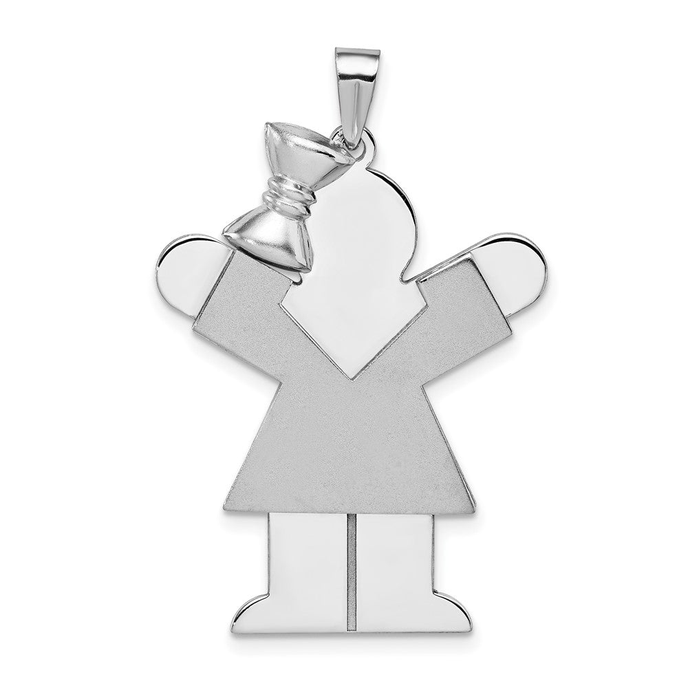 14k White Gold Large Girl with Bow on Left Engravable Charm Pendant Jewelry Gifts (Length 1.37" Width 0.9")