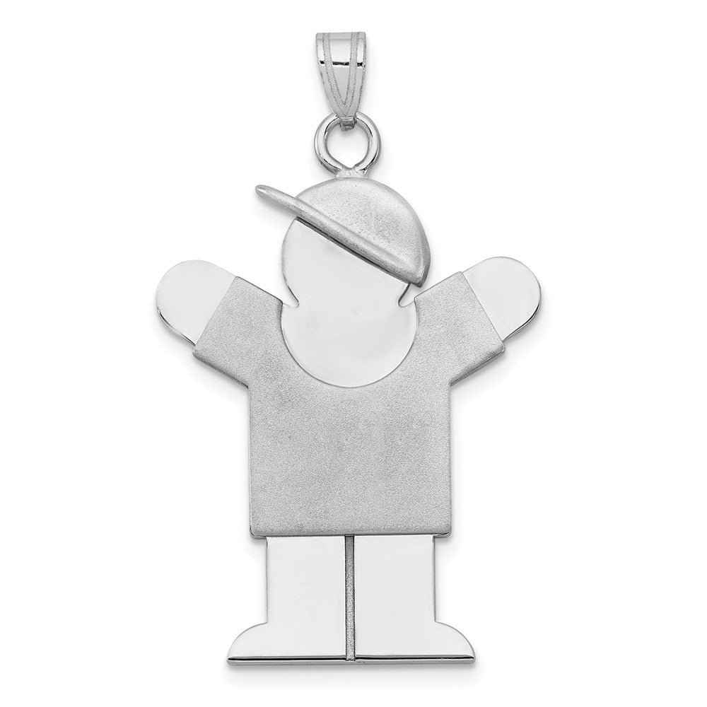 14k White Gold Large Boy with Hat on Right Engravable Charm Pendant Jewelry Gifts (Length 1.37" Width 0.9")