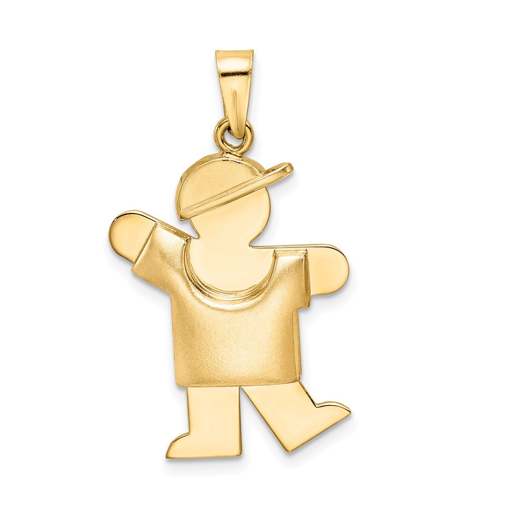 14k Yellow Gold Puffed Boy with Hat on Left Engravable Charm Pendant Jewelry Gifts (Length 1.17" Width 0.78")