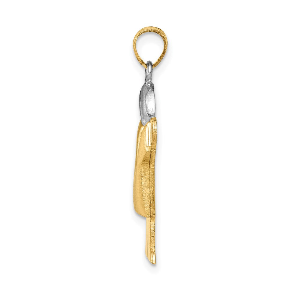 14k Two Tone Yellow and White Gold Puffed Boy with Hat on Right Engravable Charm Pendant Jewelry Gifts (Length 1.17" Width 0.78")