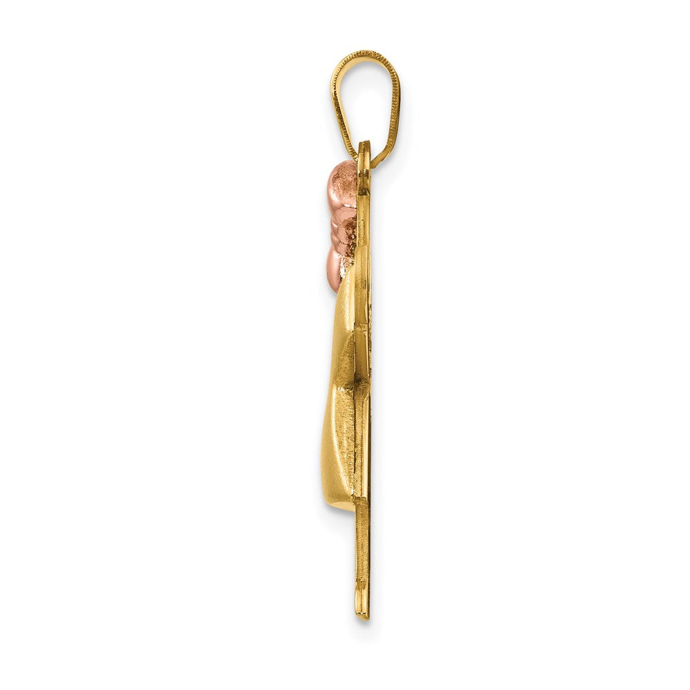 14K Two Tone Yellow and Rose Gold Puffed Girl with Bow on Left Engravable Charm Pendant Jewelry Gifts (Length 1.17" Width 0.78")