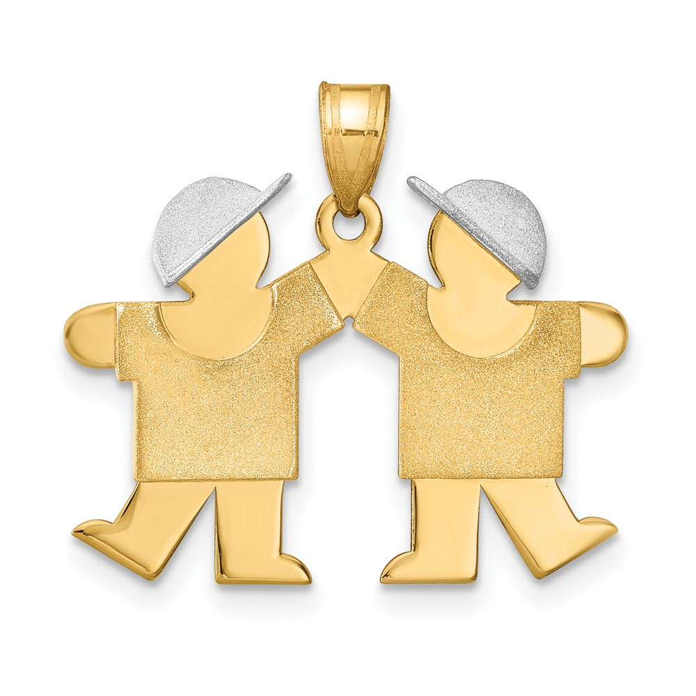 14k Two Tone Yellow and White Gold Small Double Boys Engravable Charm Pendant Jewelry Gifts (Length 0.86" Width 0.98")