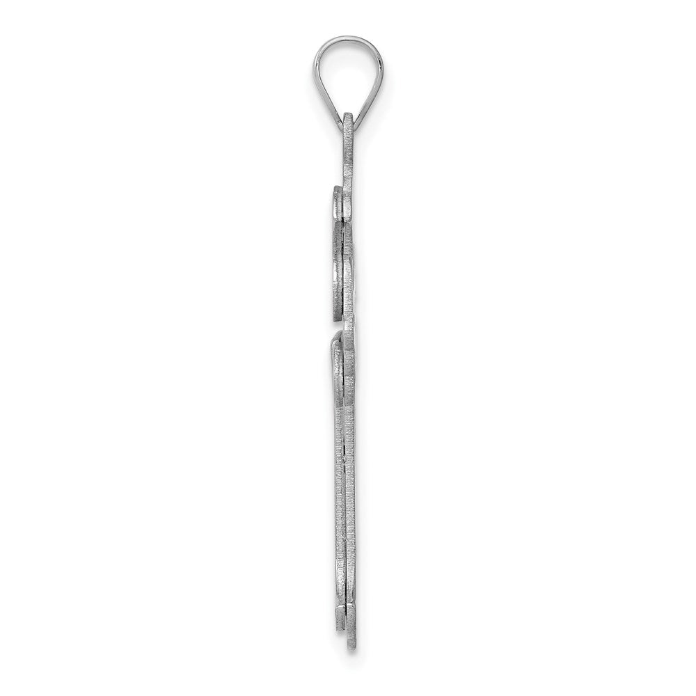 14k White Gold Fleur De Lis Crucifix CrossEngravable Charm Pendant Jewelry Gifts (Length 1.37" Width 0.78")