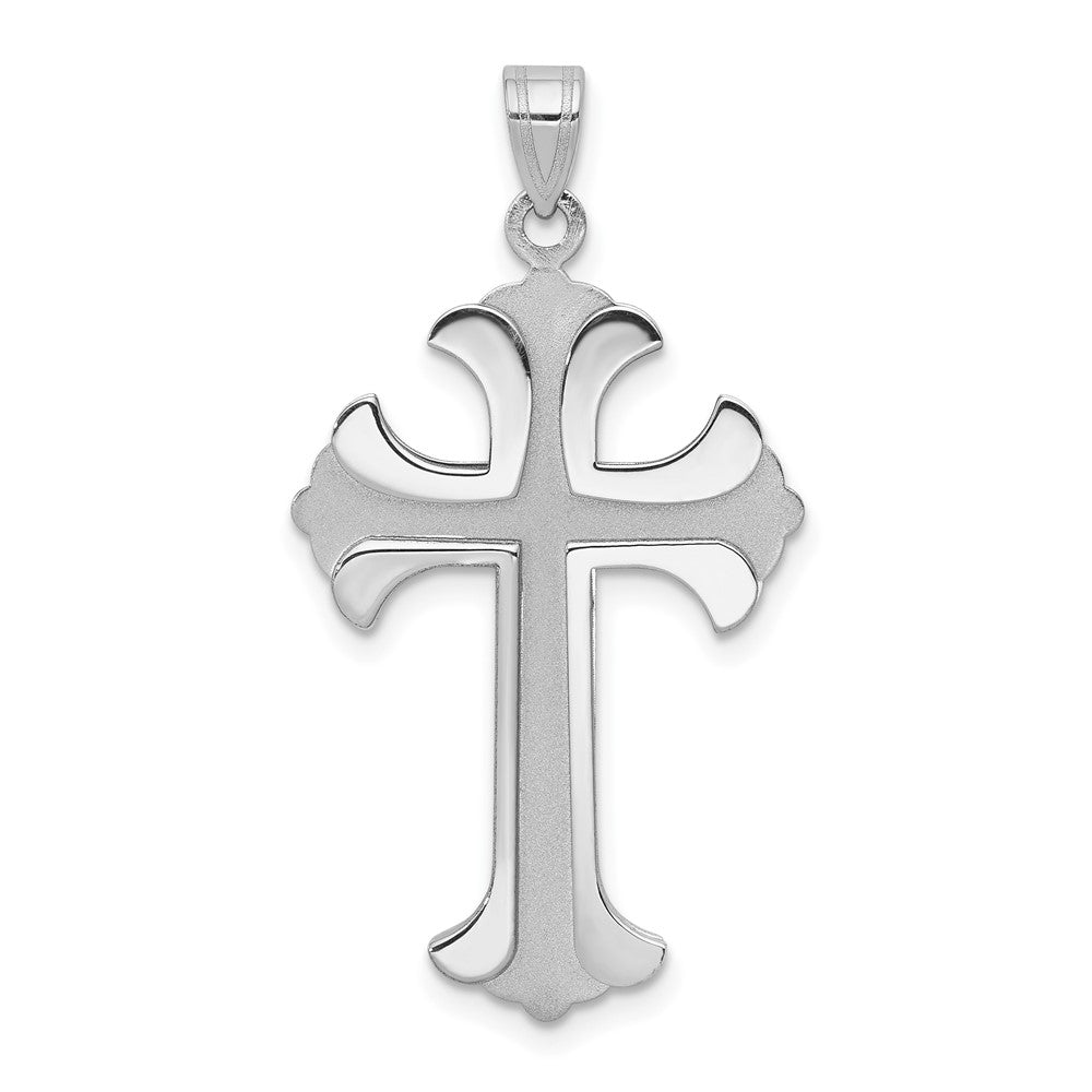 14k White Gold Fleur De Lis Crucifix CrossEngravable Charm Pendant Jewelry Gifts (Length 1.37" Width 0.78")