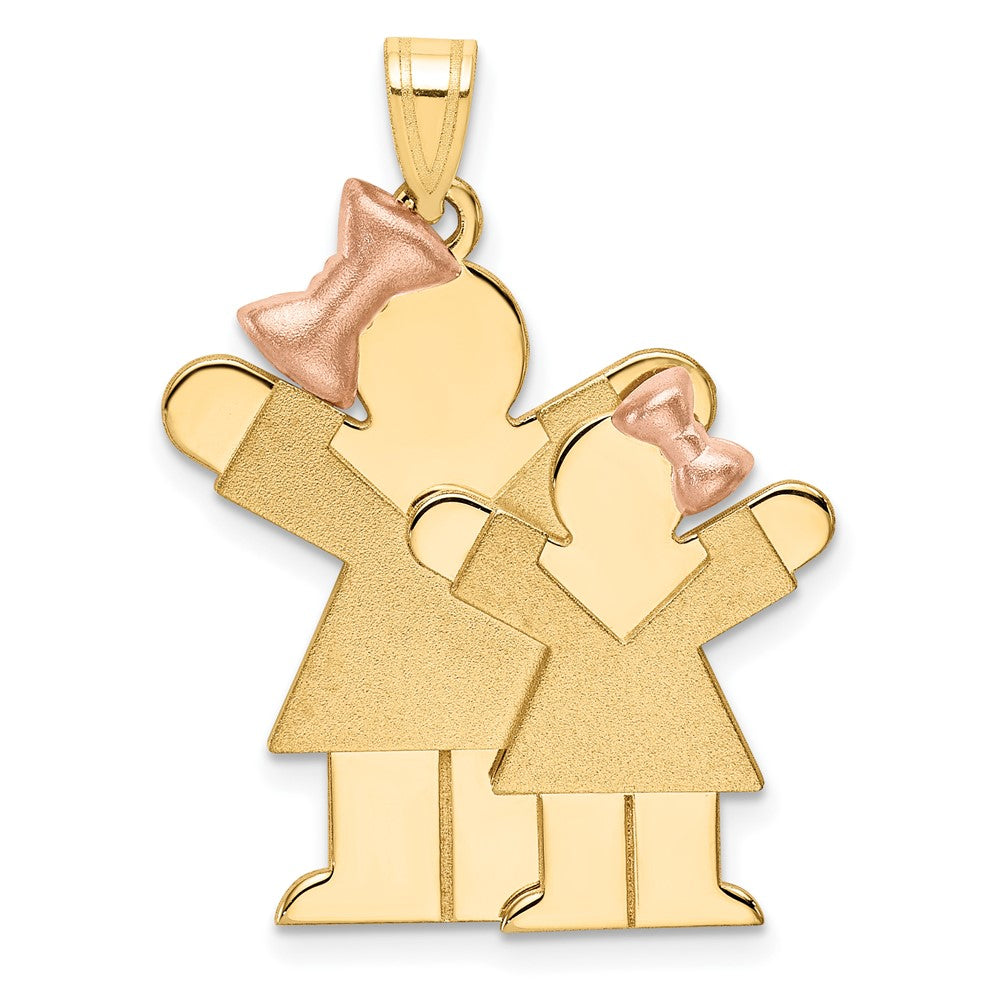 14K Two Tone Yellow and Rose Gold Big Girl and Little Girl Engravable Charm Pendant Jewelry Gifts (Length 1.37" Width 0.98")