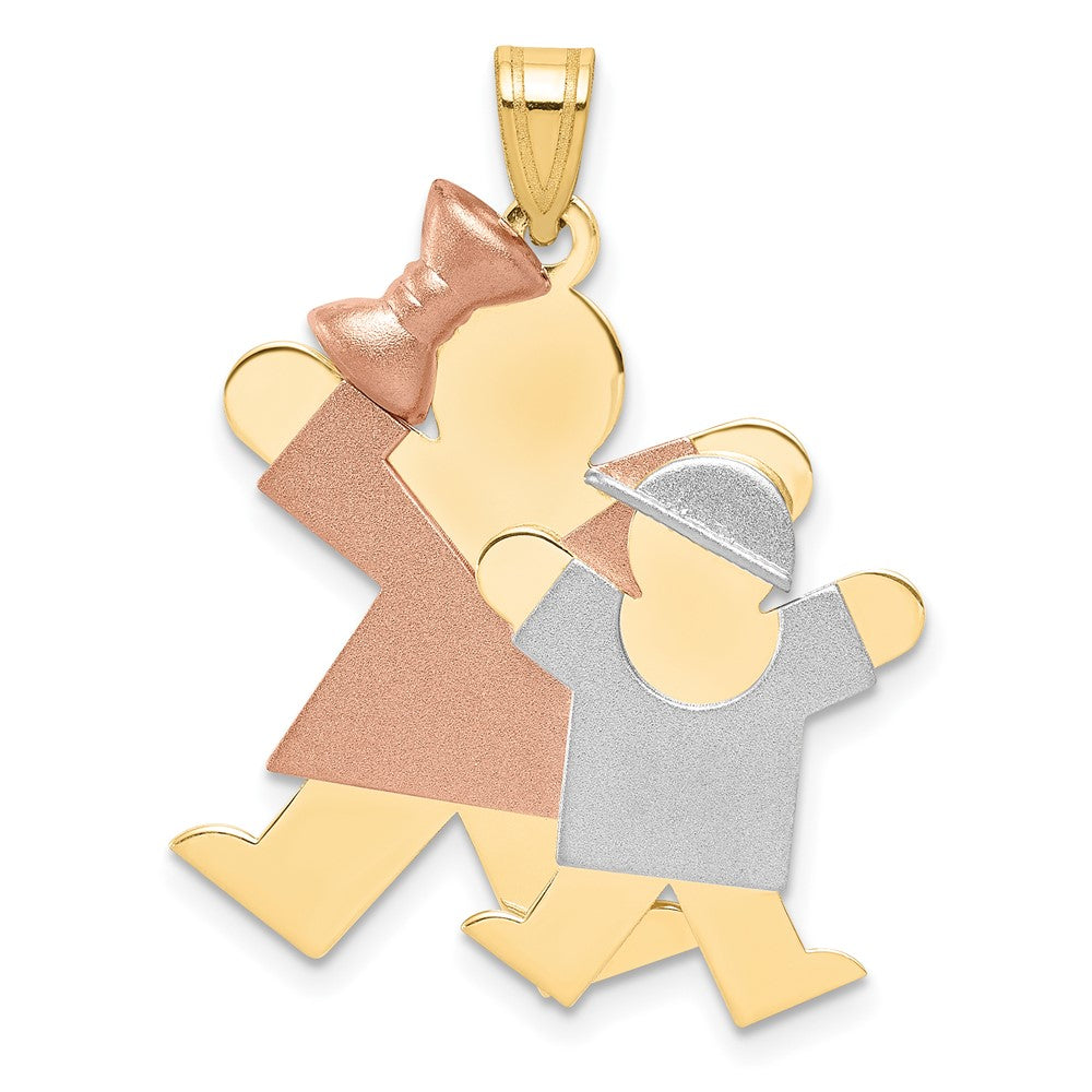 14k Yellow White and Rose Tri Gold Big Girl and Little Boy Engravable Charm Pendant Jewelry Gifts (Length 1.17" Width 0.98")