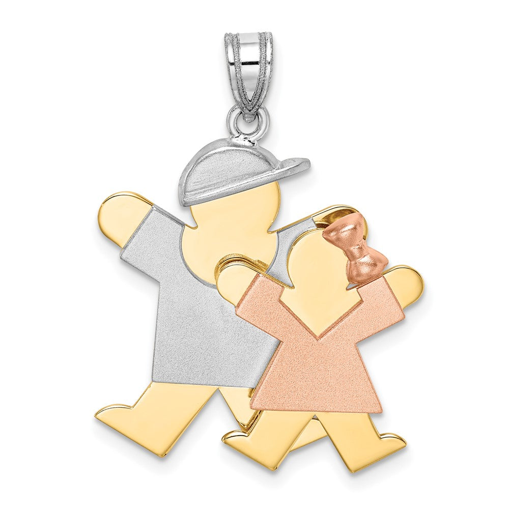 14k Yellow White and Rose Tri Gold Big Boy and Little Girl Engravable Charm Pendant Jewelry Gifts (Length 1.17" Width 0.98")