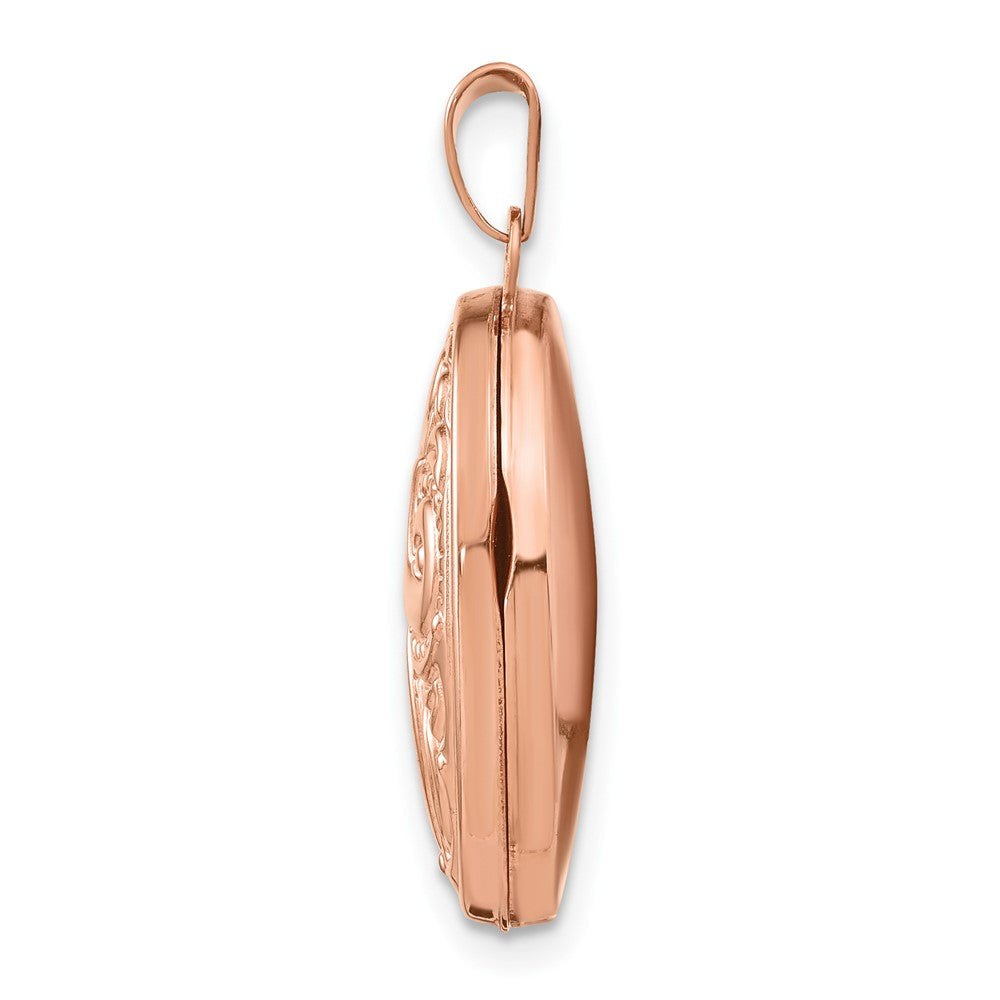 14K Rose Gold Scroll Design 21mm Oval Locket Engravable Charm Pendant Jewelry Gifts (Length 1.09" Width 0.66")