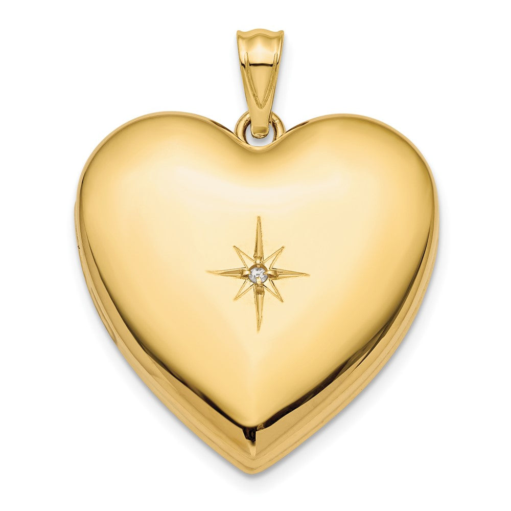 14k Yellow Gold 24mm Diamond Star Ash Holder Heart Locket Engravable Charm Pendant Jewelry Gifts (Length 1.19" Width 0.93")