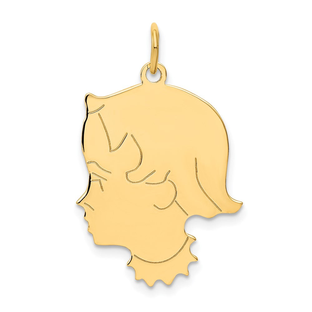14k Yellow Gold .013 Depth Girl HeadEngravable Charm Pendant Jewelry Gifts (Length 1.17" Width 0.78")