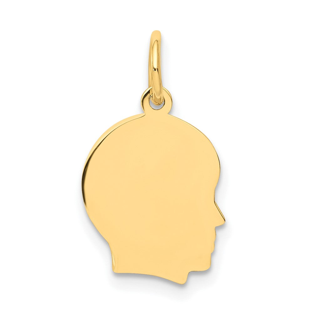 14k Yellow Gold Plain Small .027 Gauge Facing Right Boy HeadEngravable Charm Pendant Jewelry Gifts (Length 0.7" Width 0.39")