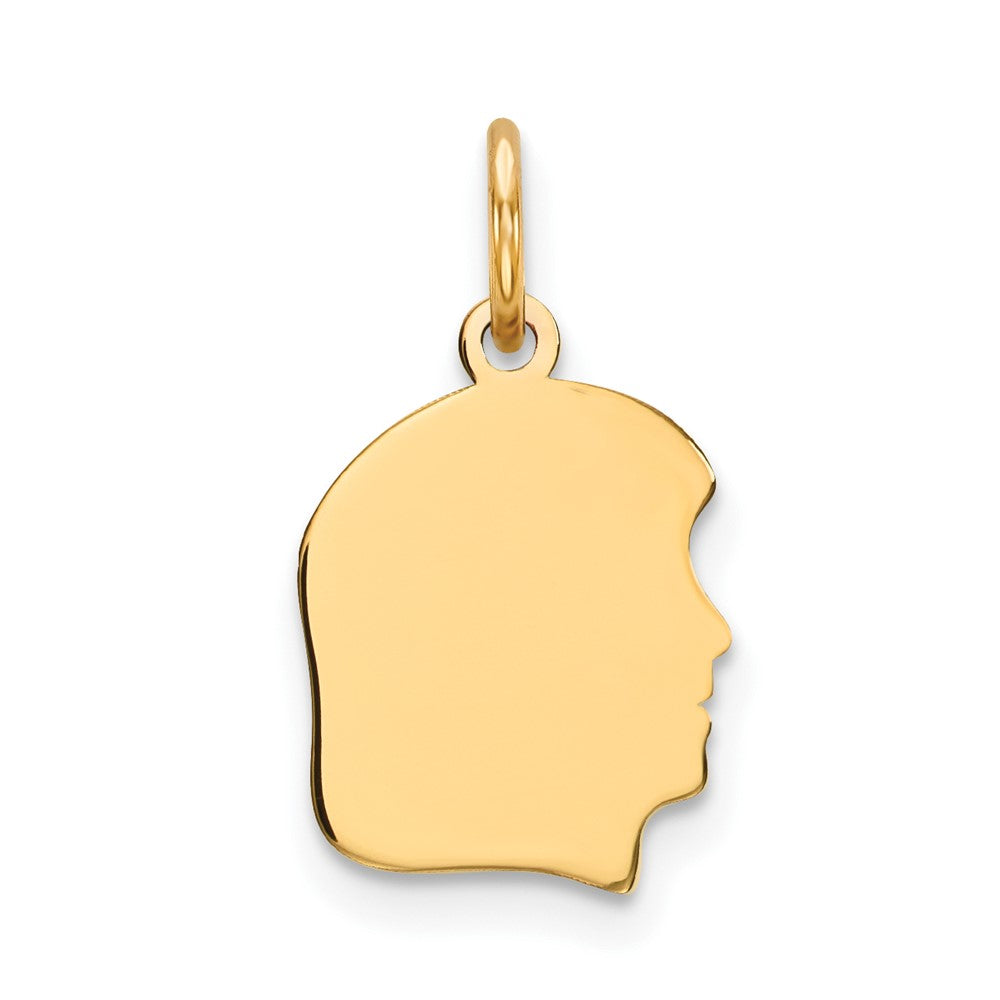 14k Yellow Gold Plain Small .013 Gauge Facing Right Girl HeadEngravable Charm Pendant Jewelry Gifts (Length 0.7" Width 0.39")