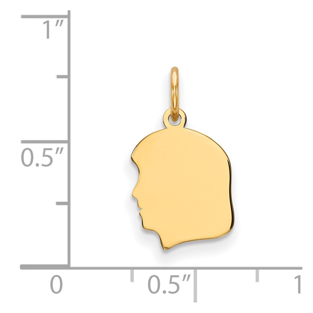 14k Yellow Gold Plain Small .011 Gauge Facing Left Girl HeadEngravable Charm Pendant Jewelry Gifts (Length 0.7" Width 0.39")