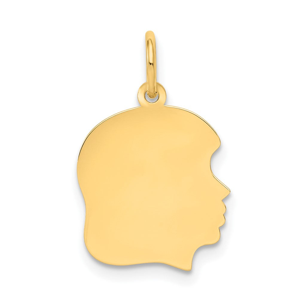 14k Yellow Gold Plain Medium .035 Gauge Facing Right Girl HeadEngravable Charm Pendant Jewelry Gifts (Length 0.86" Width 0.51")