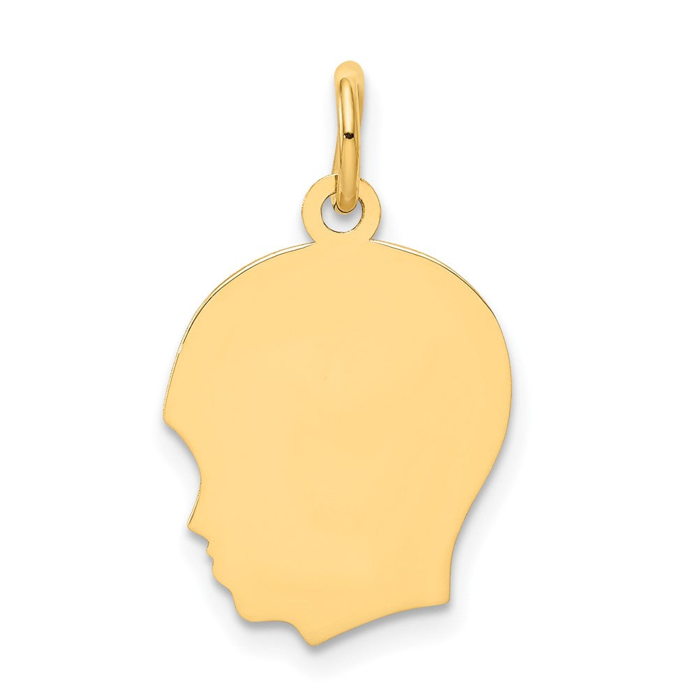 14k Yellow Gold Plain Medium .035 Gauge Facing Left Boy HeadEngravable Charm Pendant Jewelry Gifts (Length 0.86" Width 0.51")