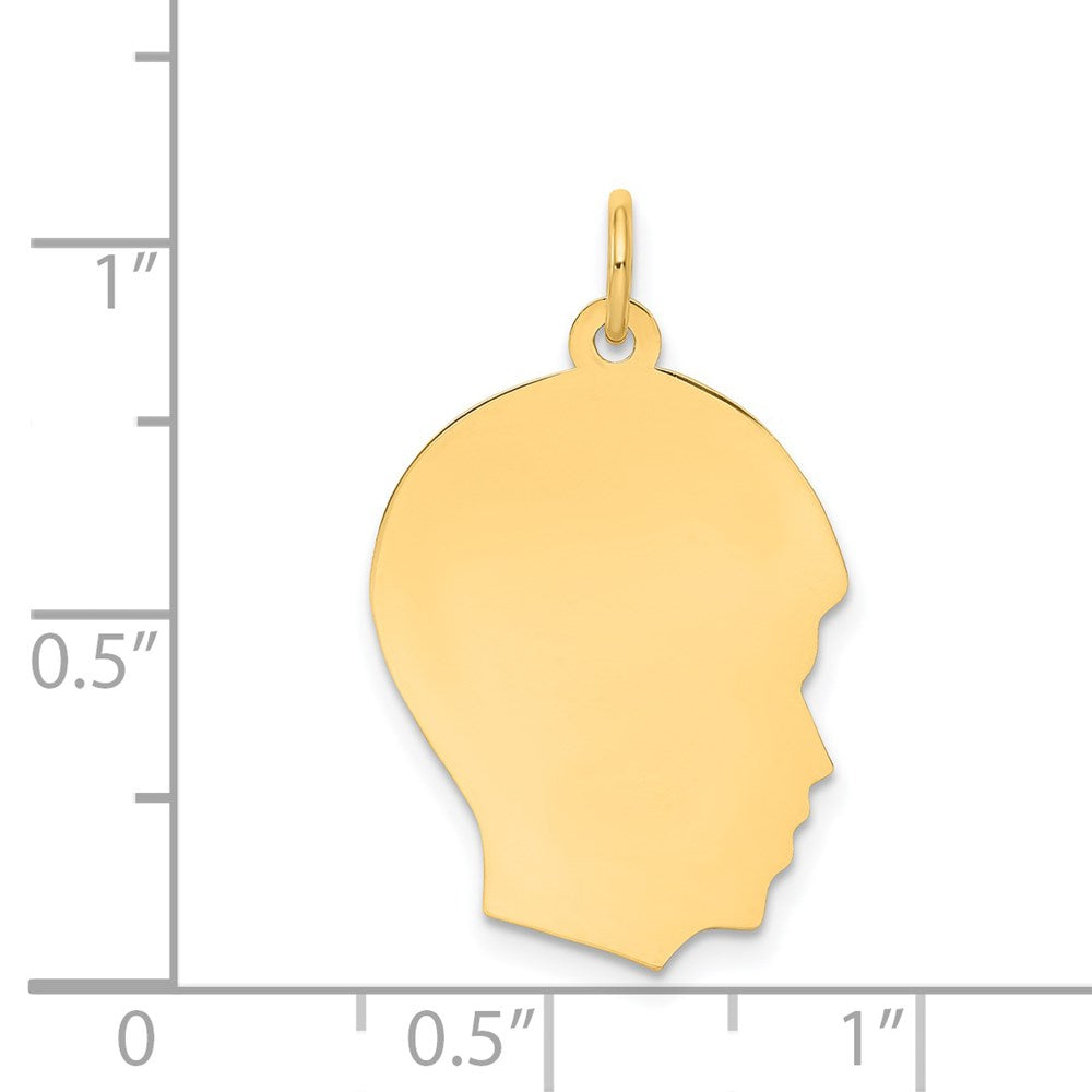 14k Yellow Gold Plain Medium .013 Gauge Facing Right Boy HeadEngravable Charm Pendant Jewelry Gifts (Length 1.05" Width 0.66")