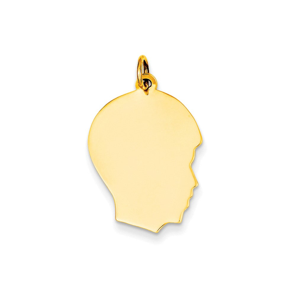 14k Yellow Gold Plain Medium .027 Gauge Facing Right Boy HeadEngravable Charm Pendant Jewelry Gifts (Length 1.05" Width 0.66")
