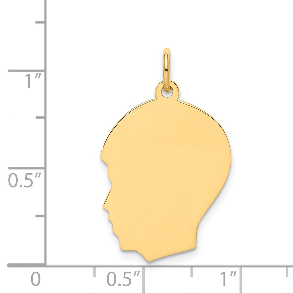 14k Yellow Gold Plain Medium .011 Gauge Facing Left Boy HeadEngravable Charm Pendant Jewelry Gifts (Length 1.05" Width 0.66")