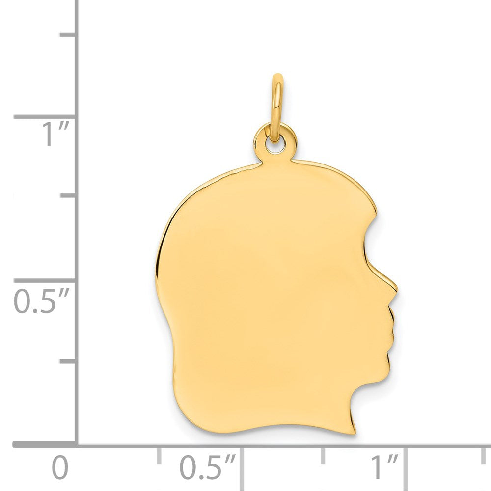 14k Yellow Gold Plain Large .011 Gauge Facing Right Girl HeadEngravable Charm Pendant Jewelry Gifts (Length 1.17" Width 0.78")