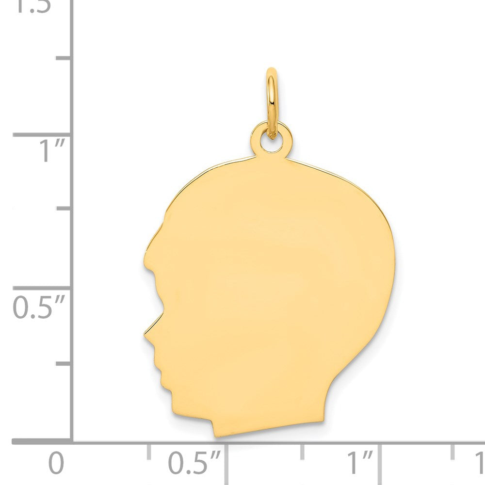 14k Yellow Gold Plain Large .011 Gauge Facing Left Boy HeadEngravable Charm Pendant Jewelry Gifts (Length 1.17" Width 0.78")