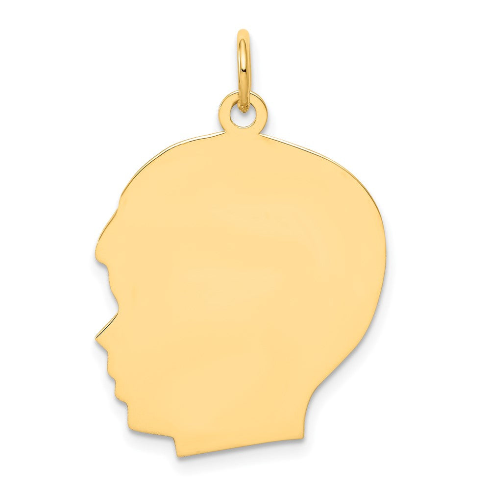 14k Yellow Gold Plain Large .013 Gauge Facing Left Boy HeadEngravable Charm Pendant Jewelry Gifts (Length 1.17" Width 0.78")