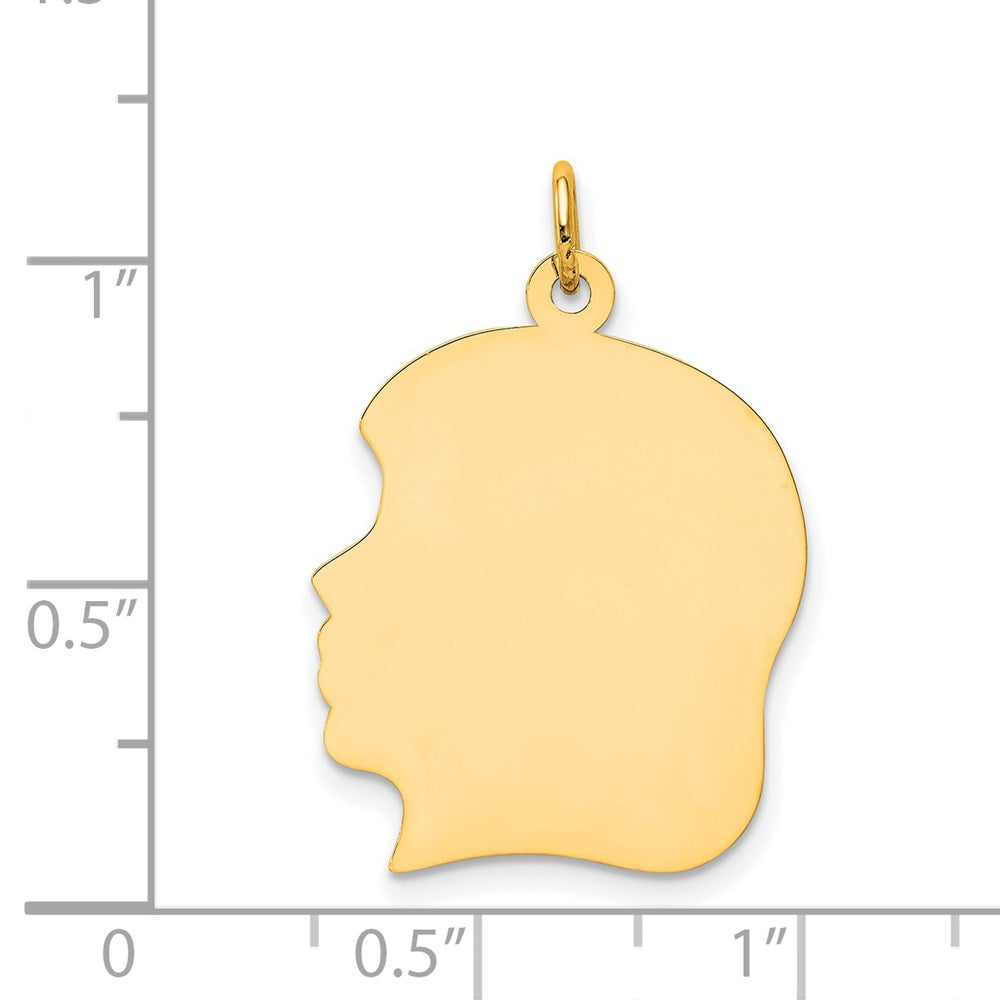 14k Yellow Gold Plain Large .013 Gauge Facing Left Girl HeadEngravable Charm Pendant Jewelry Gifts (Length 1.17" Width 0.78")