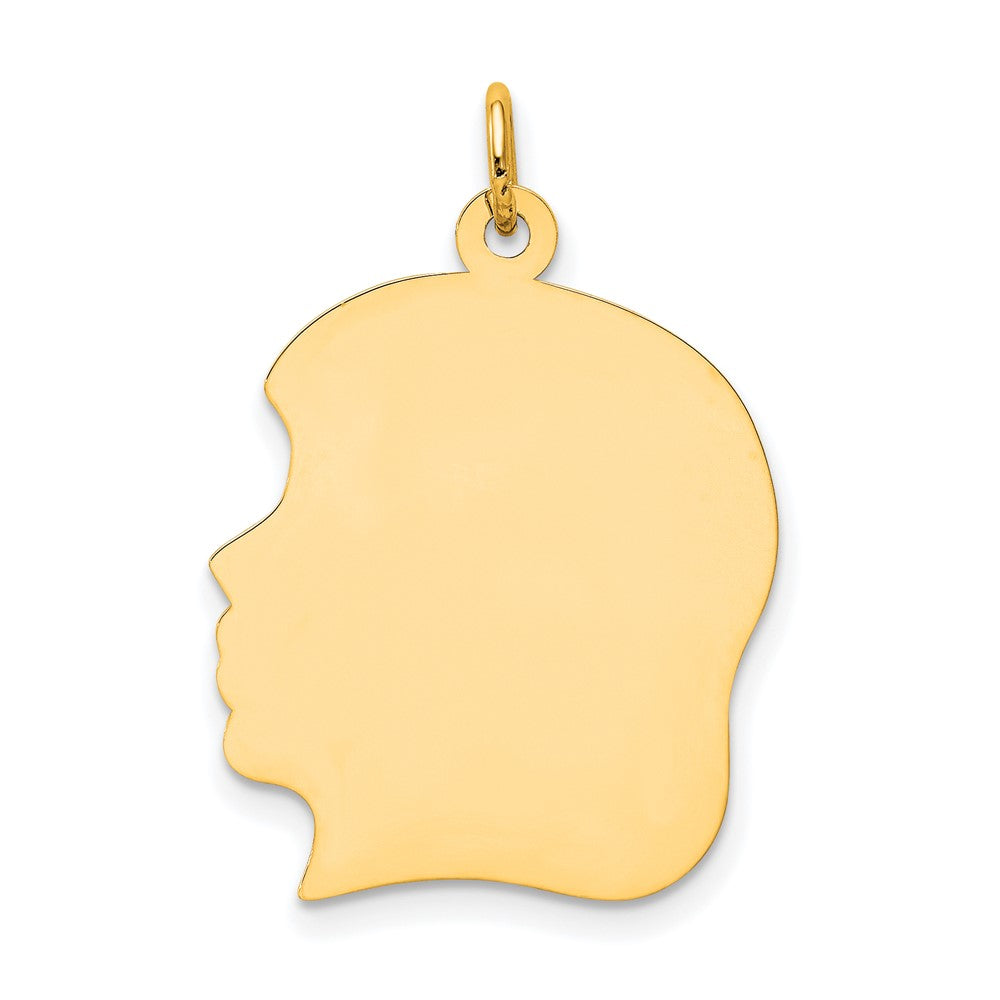 14k Yellow Gold Plain Large .018 Gauge Facing Left Girl HeadEngravable Charm Pendant Jewelry Gifts (Length 1.17" Width 0.78")