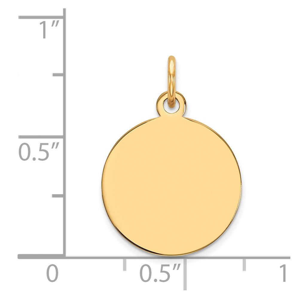 14k Yellow Gold Plain .018 Gauge Circular Disc Engravable Charm Pendant Jewelry Gifts (Length 0.74" Width 0.47")