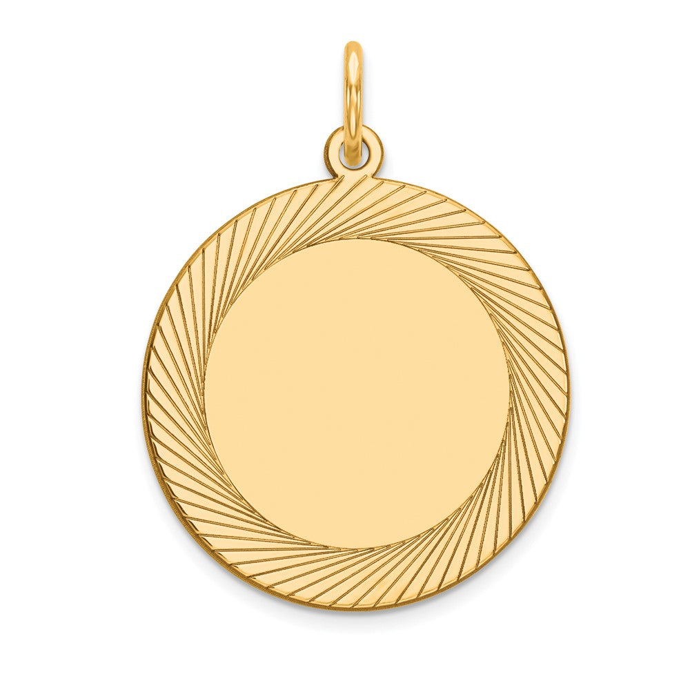 14k Yellow Gold Etched Design .027 Gauge Circular Disc Engravable Charm Pendant Jewelry Gifts (Length 0.98" Width 0.74")